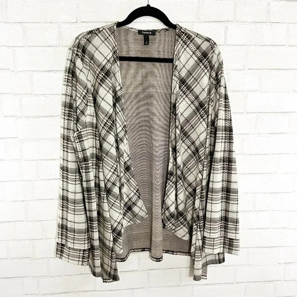 Torrid Gray Plaid Tab Sleeve Open Front Jacket Cardigan Women's Plus Size 1X - Picture 1 of 7
